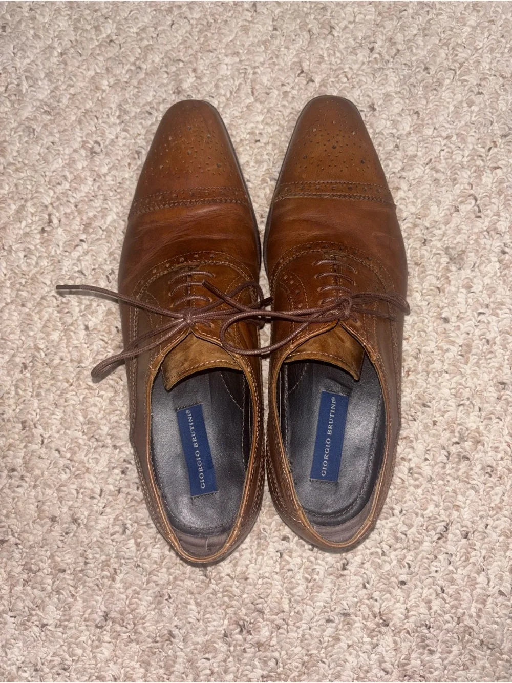 Giorgio Brutini Men's Tan Leather Cap-Toe Oxford Brogues